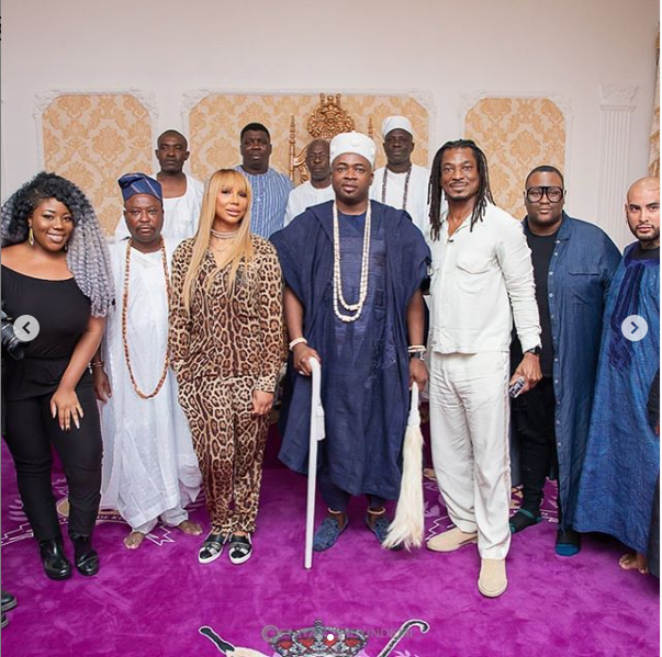  US singer, Tamar Braxton and her Nigerian boyfriend Adefeso pay a courtesy visit to Oba Elegushi of Ikate Kingdom (Photos)