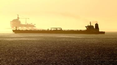 View of the Iranian oil tanker anchored off Gibraltar, southern Spain, 18 August 2019