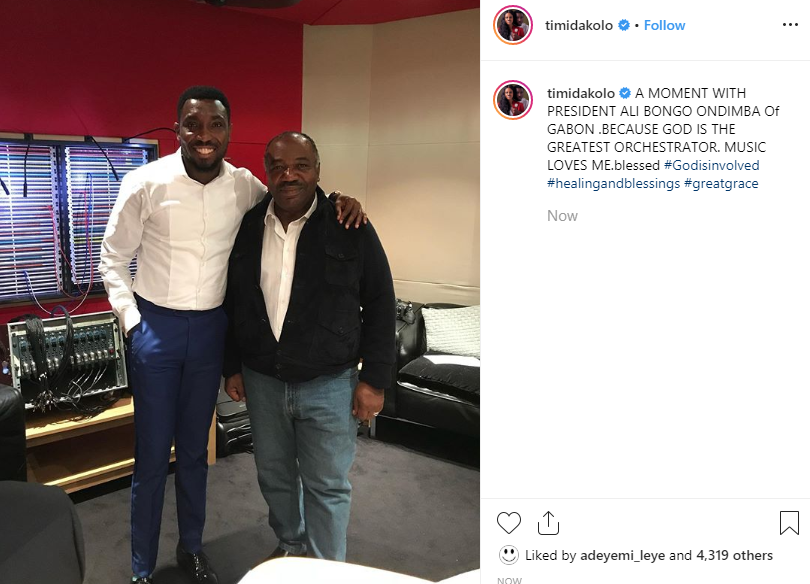 Timi Dakolo spotted with President of Gabon, Ali Bongo Ondimba