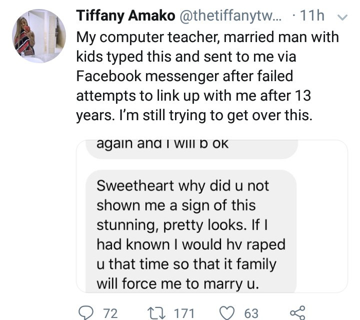 Woman shares shocking message her married teacher sent to her