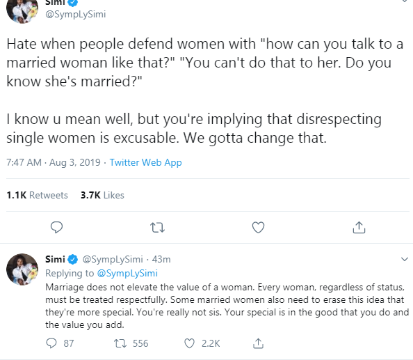 Marriage does not elevate the value of a woman - Simi