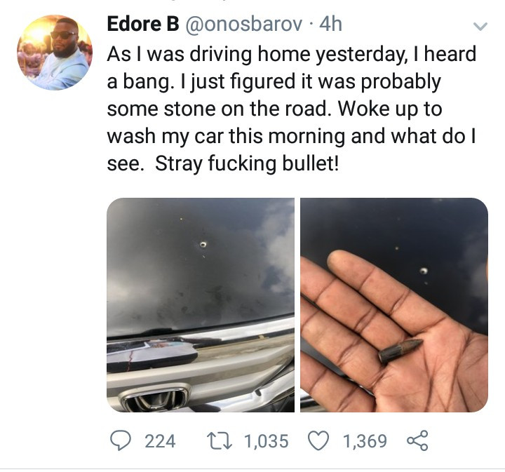 Man escapes death after stray bullet hit his car