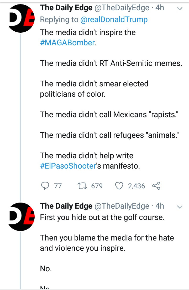 Donald Trump blames the "media" and "fake news" for the recent shootings in America 