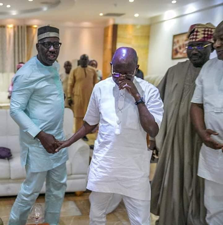 Photos of Oshiomole and Obaseki at their peace meeting
