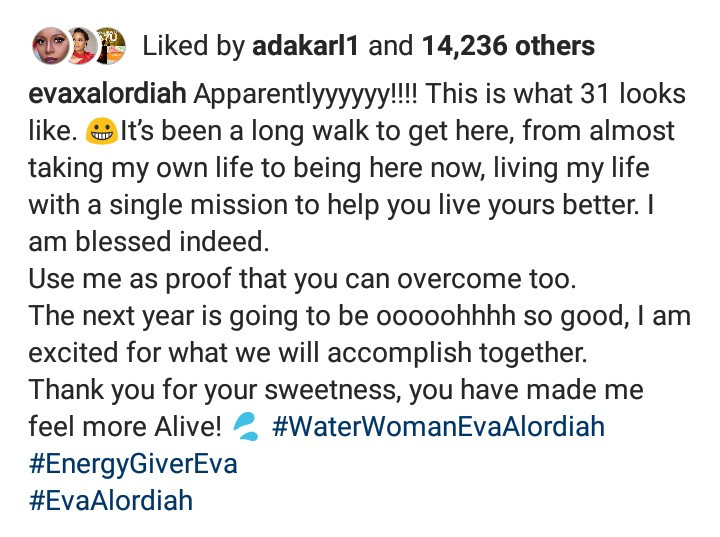 Eva Alordiah talks about almost taking her life as she celebrates turning 31