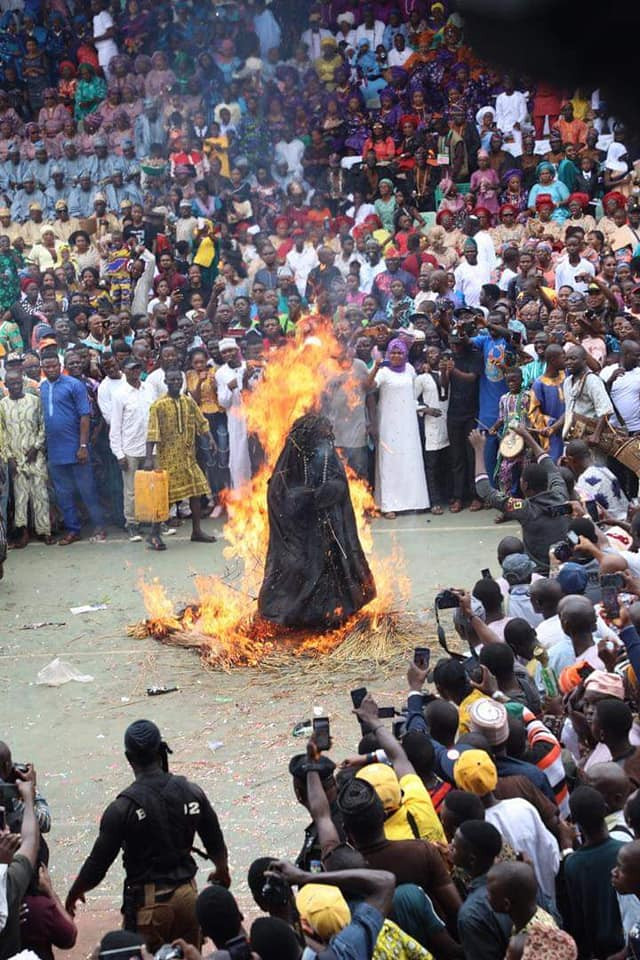 Ogun Masquerade, Danafojura, set on fire at an event (watch video)