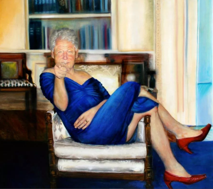 Painting of Bill Clinton in dress and heels found in Jeffrey Epstein
