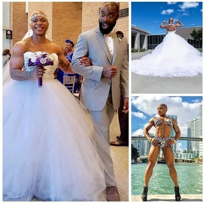 Female bodybuilder with prominent muscles goes viral as she weds (Photos)