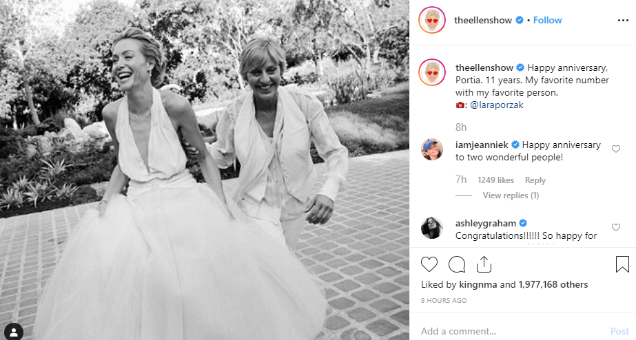 Ellen DeGeneres celebrates her wife, Portia de Rossi on 11th Wedding Anniversary