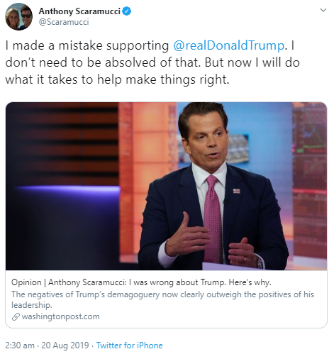 Donald Trump throws shade at Anthony Scaramucci by tweeting old video of the former aide praising him