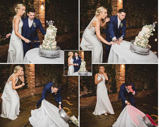 Newlyweds looked on in horror as their wedding cake collapsed during cutting ceremony (Photos)