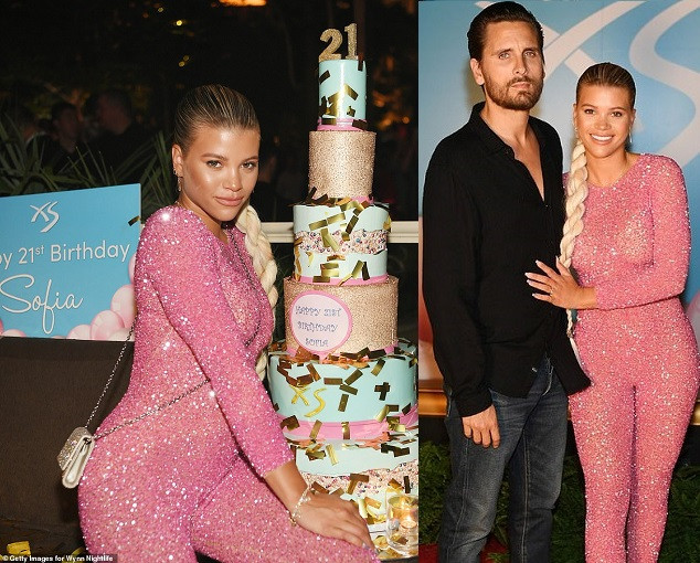 Sofia Richie rocks bedazzled pink catsuit as she celebrates 21st birthday party with boyfriend Scott Disick, 36, in Las Vegas (Photos)