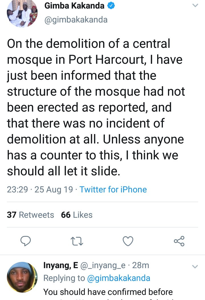 Nigerian writer Gimba Kakanda accused of religious bigotry after his report on alleged demolition of a mosque led Muslims to threaten reprisal attacks