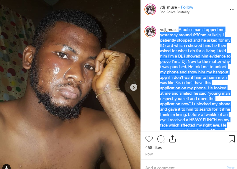 DJ Muse punched by Lagos policeman for not having a 