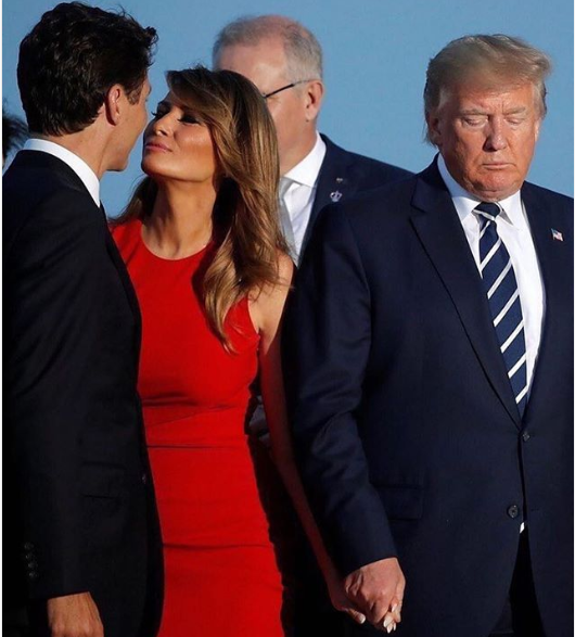 Caption this photo of President Trump, Melania, and Canada?s Prime Minister Justin Trudeau