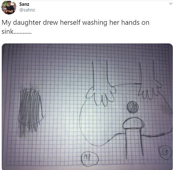 Photo: This child drew herself washing her hands in a sink, but Twitter users are seeing something else..