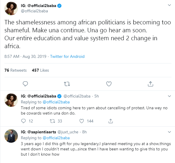 The shamelessness among African politicians is becoming too shameful - Tuface says, slams those calling him out for cancelling a protest years ago