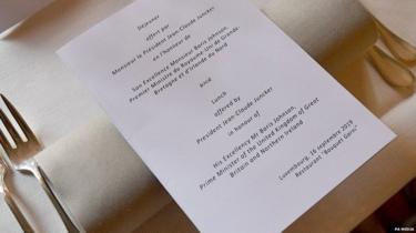 The menu for Mr Johnson and Mr Juncker's lunch