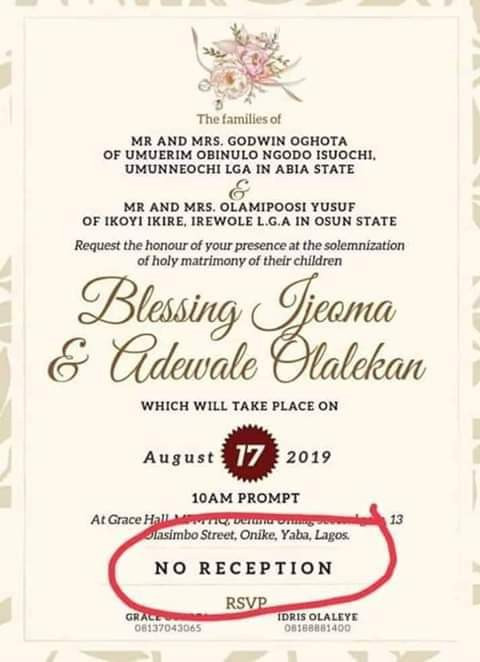 No Reception! This wedding invitation?is trending on social media