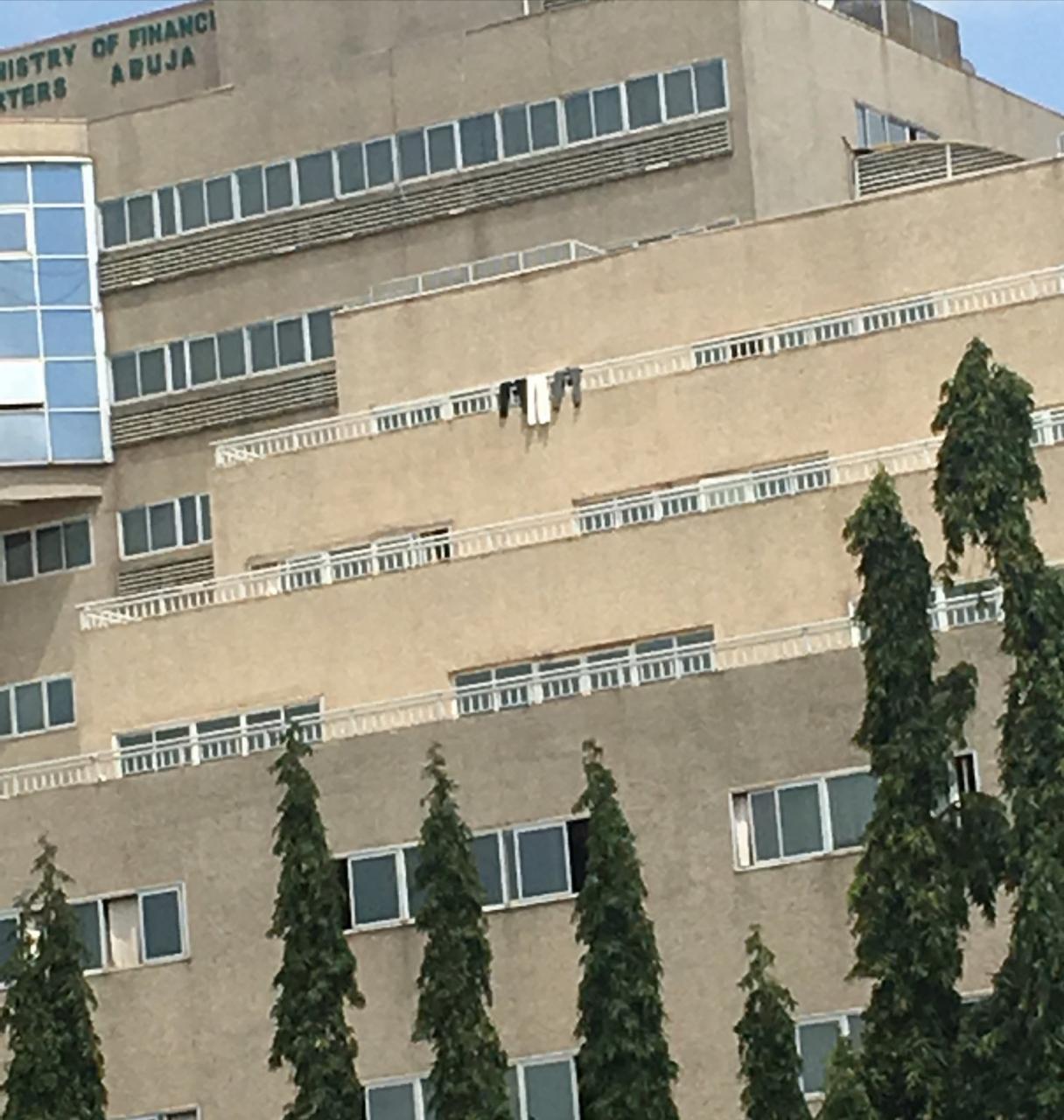 Clothes spread on rail at the Ministry of Finance building elicits criticisms