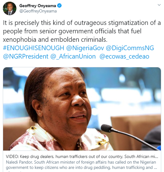 ?You are fueling Xenophobia? ? Geoffery Onyeama replies SA minister who described Nigerians as drug dealers