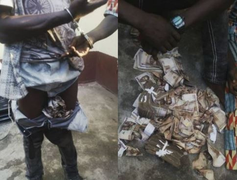 Lagos Police shares hilarious throwback photos of when they arrested two criminals who stuffed money in their pants