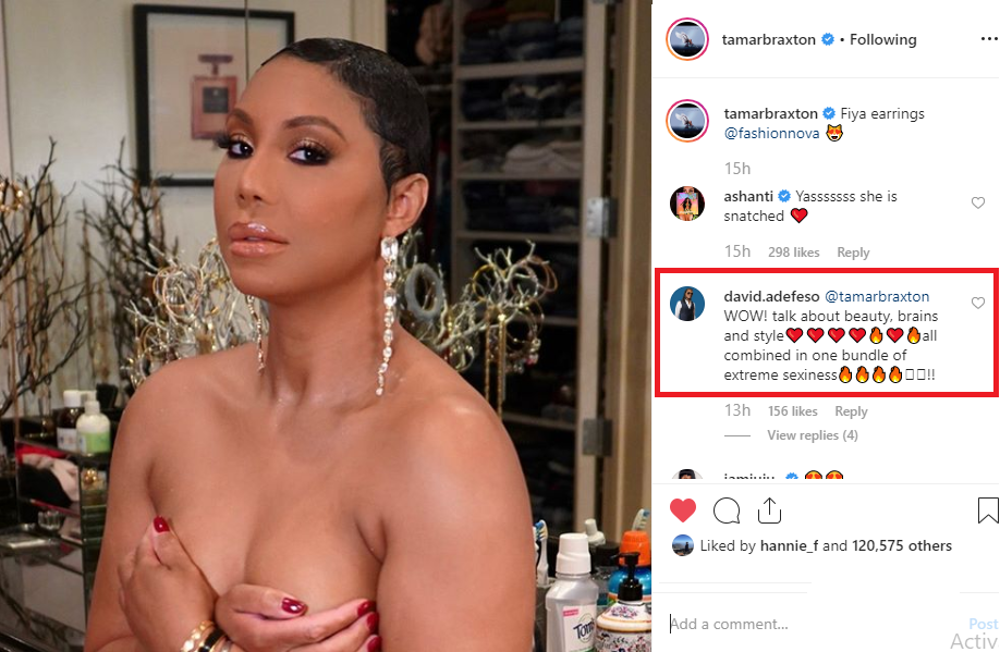 Tamar Braxton poses topless on Instagram and her Nigerian boyfriend leaves a comment (Photo)