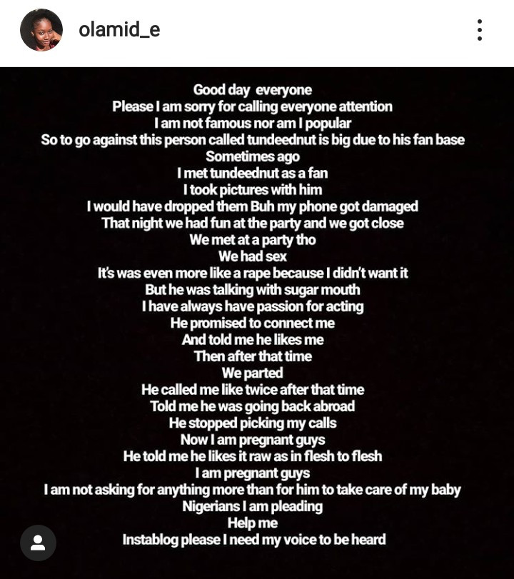 Woman accuses Tunde Ednut of raping and impregnating her; Tunde responds