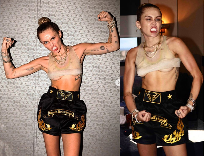 Miley Cyrus flaunts underboobs as she flexes her muscles in new photos