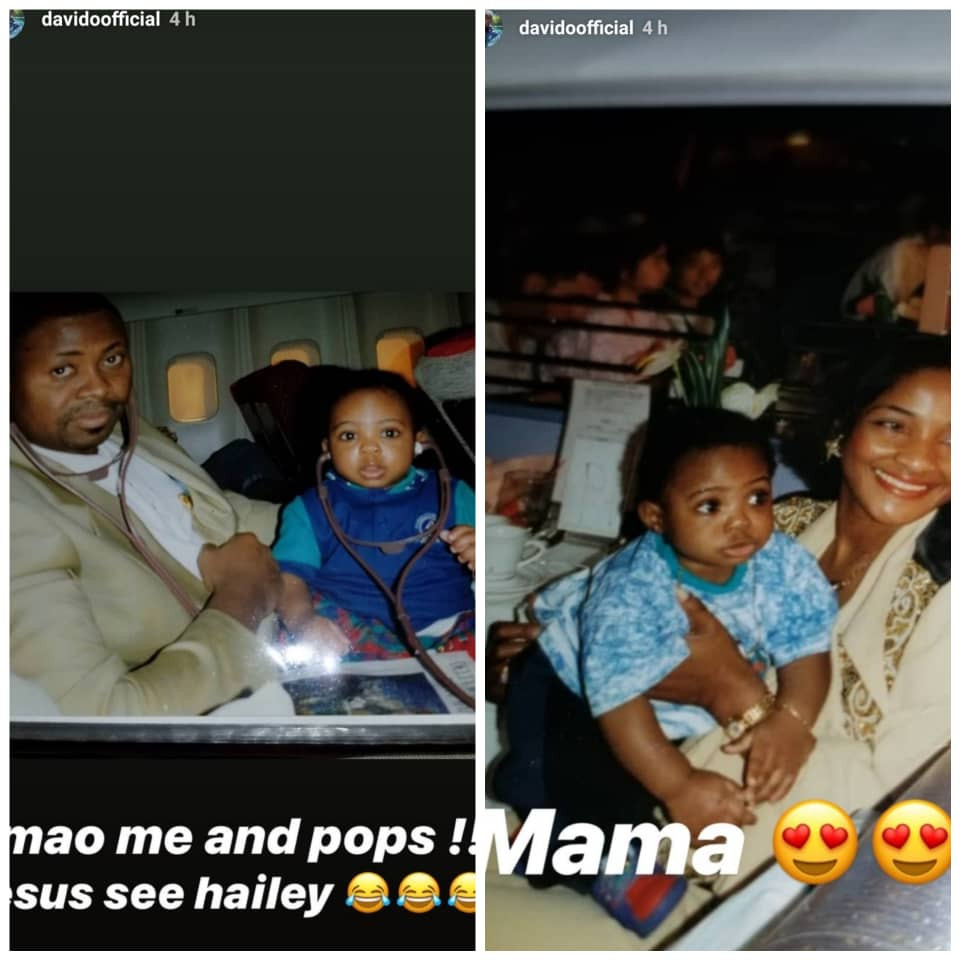 Davido shares adorable throwback photos of himself with his parents