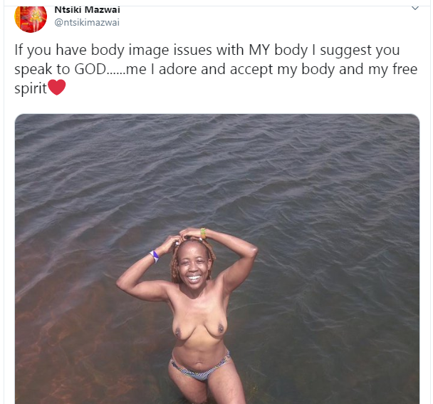 TV host Ntsiki Mazwai goes naked while swimming with male friends (18+ photos)