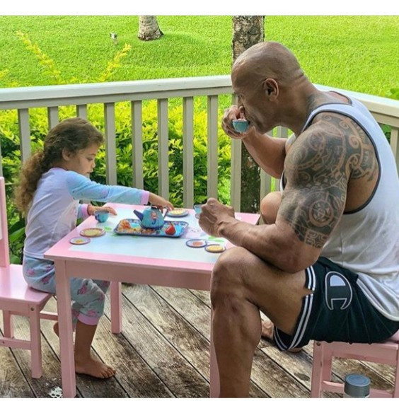 This photo of Dwayne "The Rock" Johnson and his daughter having a tea party will make you smile