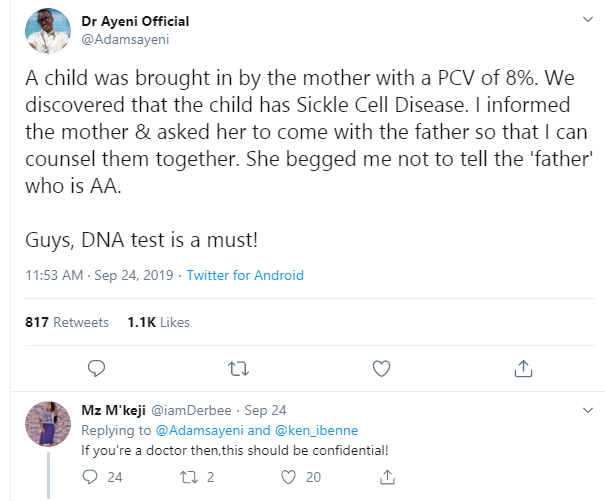 Nigerian Doctor narrates how a mother begged her not to tell her husband that their child has Sickle Cell Disease