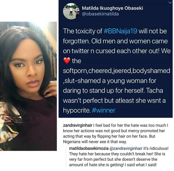 Nigerians hate Tacha because they couldn