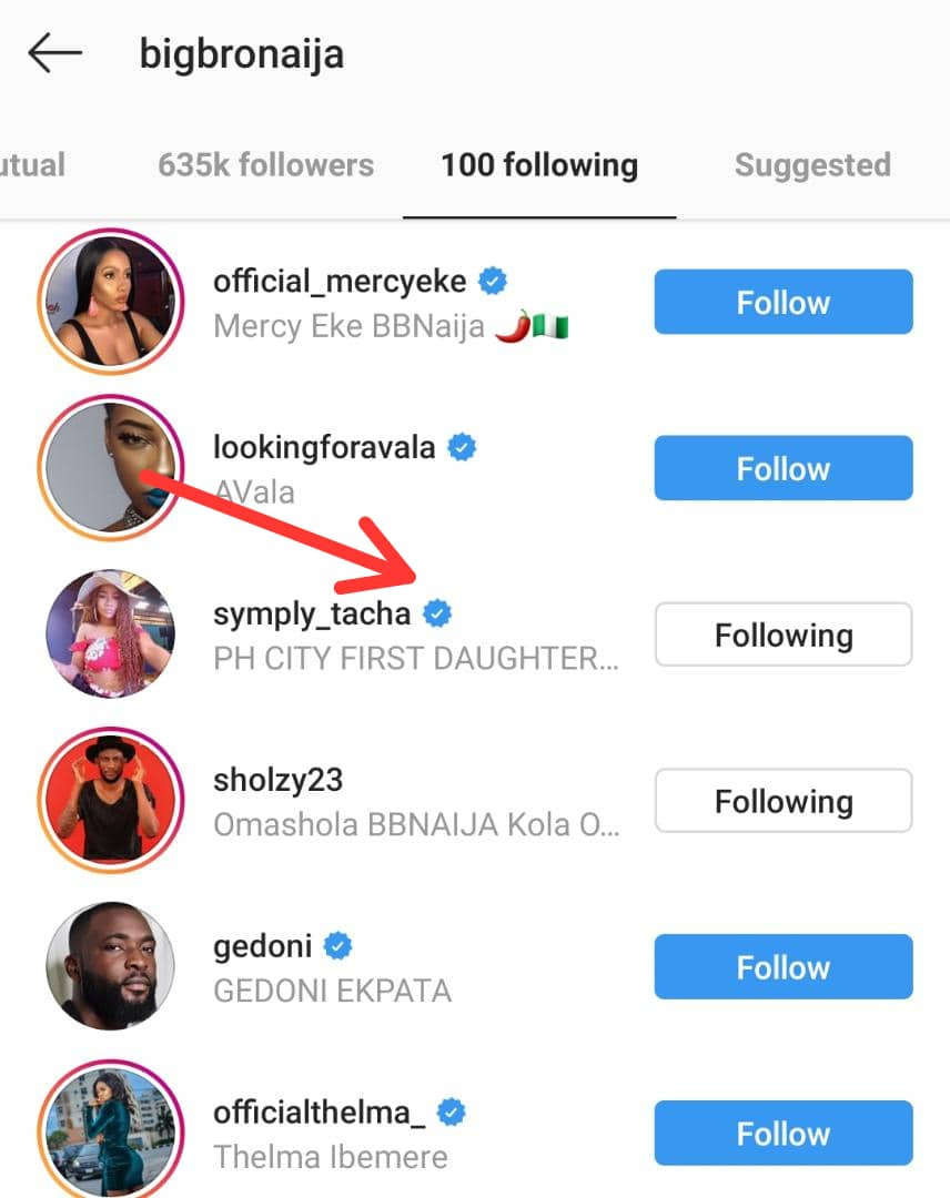 Tacha unfollows Big Brother Naija on Instagram 