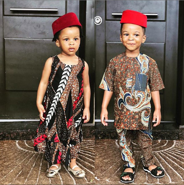 Paul Okoye shares cute photo of his twins as they step out for their cultural day celebration in school?