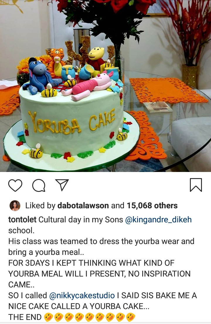 Tonto Dikeh asked to bring a Yoruba dish for her son
