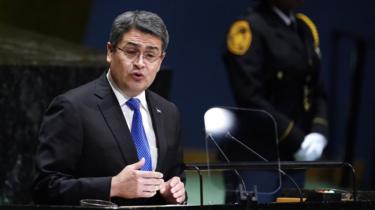 Honduras' President Juan Orlando Hernández addresses the United Nations General Assembly in New York on 25 September