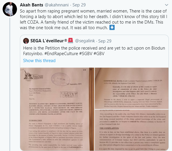 A family friend of a lady who COZA pastor got pregnant and died during an abortion reached out to me- Akan Nnani