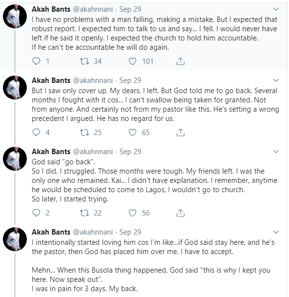 A family friend of a lady who COZA pastor got pregnant and died during an abortion reached out to me- Akan Nnani