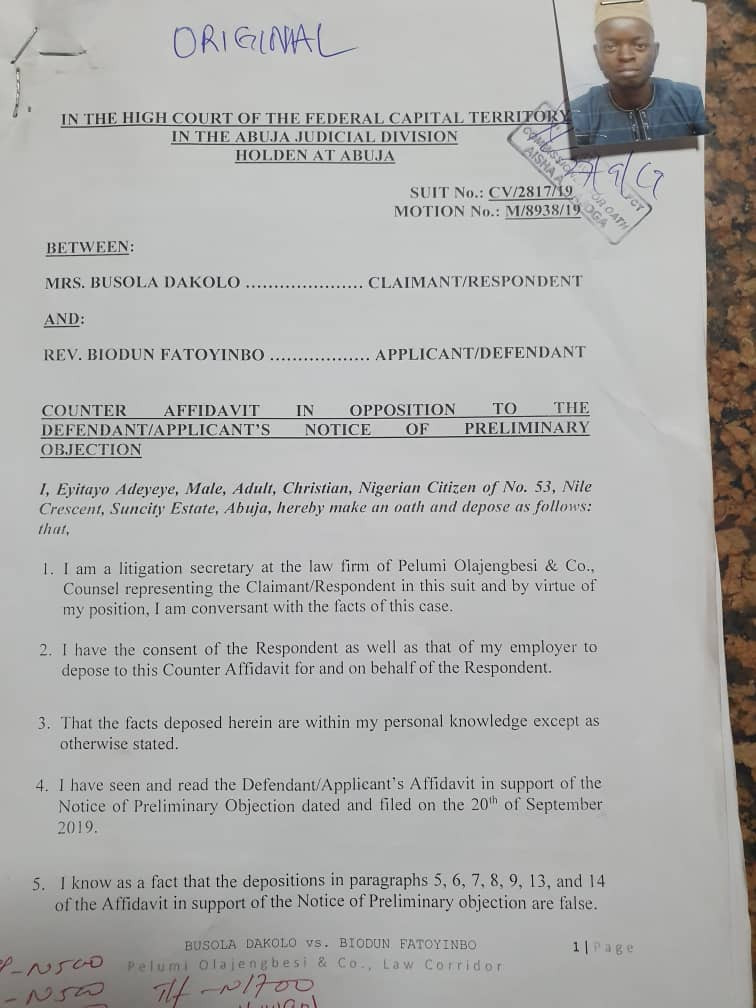 Rape: Busola Dakolo files a counter to Pastor?Biodun Fatoyinbo