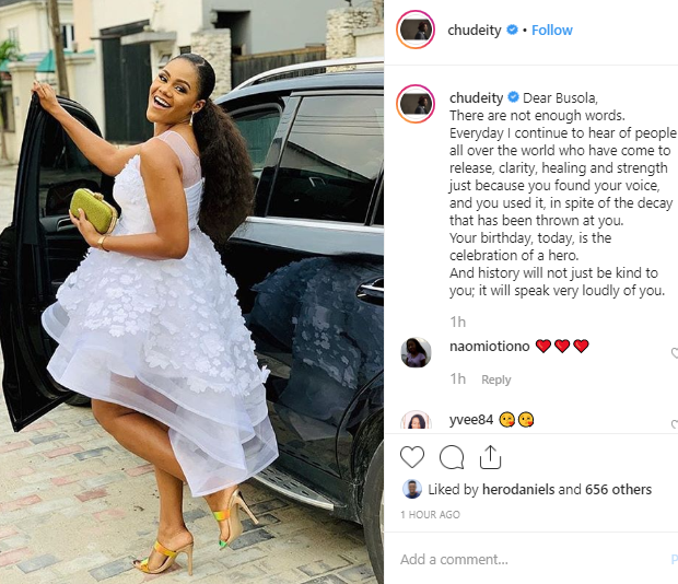 "You found your voice, and you used it" Chude Jidonwo celebrates Busola Dakolo as a "hero"