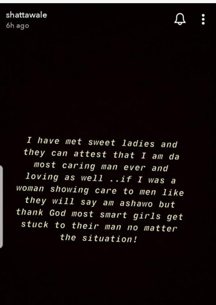 Every man is a womanizer, sticking to a man who cheats and looks after you means you?re wise ? Shatta Wale