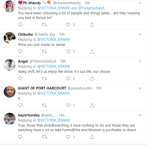 Victoria Kimani comes under fire for saying Big Brother Naija keeps people 