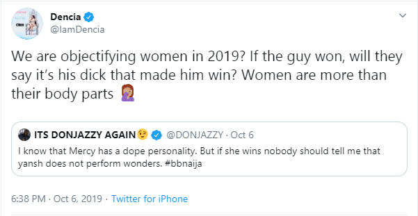 BBNaija: Dencia accuses Don Jazzy of objectifying women over comment on Mercy
