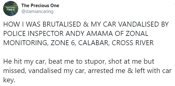 Twitter stories: Lady allegedly beaten to stupor and her car damaged by policeman because she honked at him (photos)