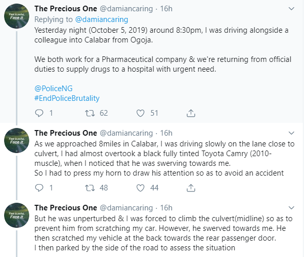 Twitter stories: Lady allegedly beaten to stupor and her car damaged by policeman because she honked at him (photos)