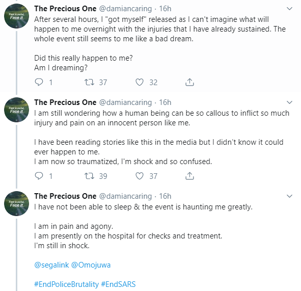 Twitter stories: Lady allegedly beaten to stupor and her car damaged by policeman because she honked at him (photos)