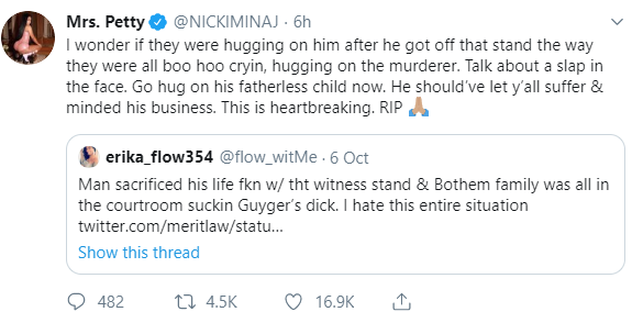 Nicki Minaj speaks out on the death of Joshua Brown who was killed after he testified against Botham Jean