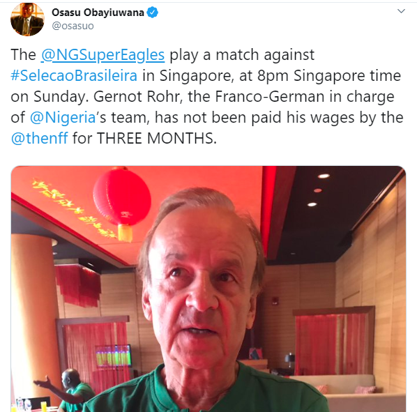 NFF denies owing Super Eagles coach Gernot Rohr three-months salary?